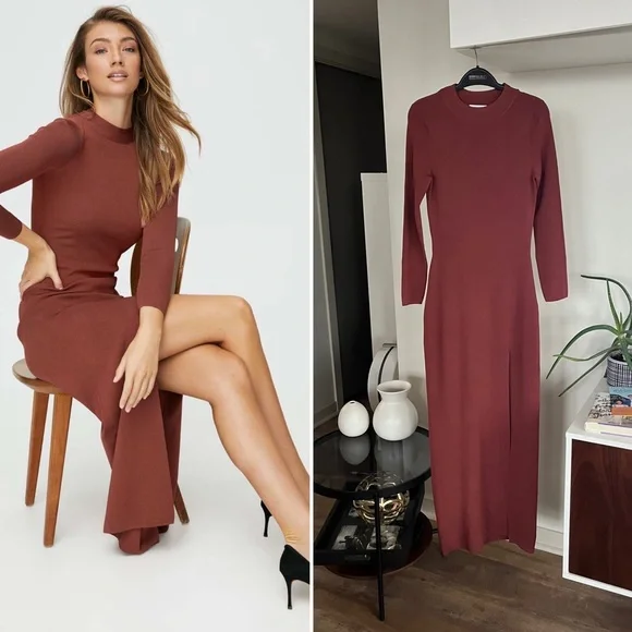 Aritzia Babaton Mockneck Slit Long new Bodycon Formal Evening Dress Sz L - Picture 12 of 12